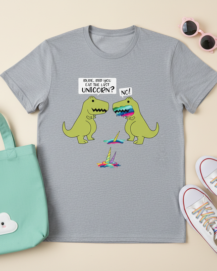 dinosaur ate unicorn shirt - flat-lay