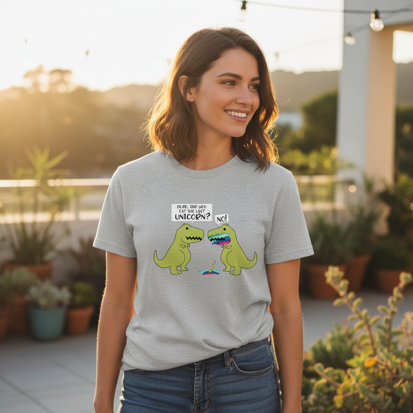 dinosaur ate unicorn shirt - in-use