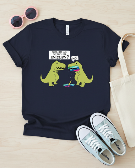 dinosaur vs unicorn shirt - flat-lay