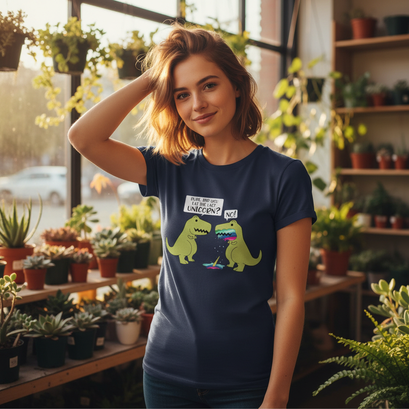 dinosaur vs unicorn shirt - in-use