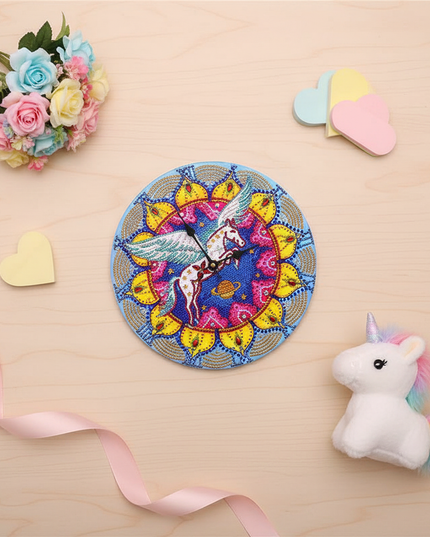 diy unicorn clock - flat-lay