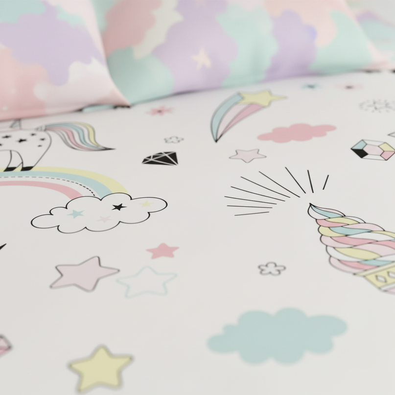 doodle unicorn bedding - detail