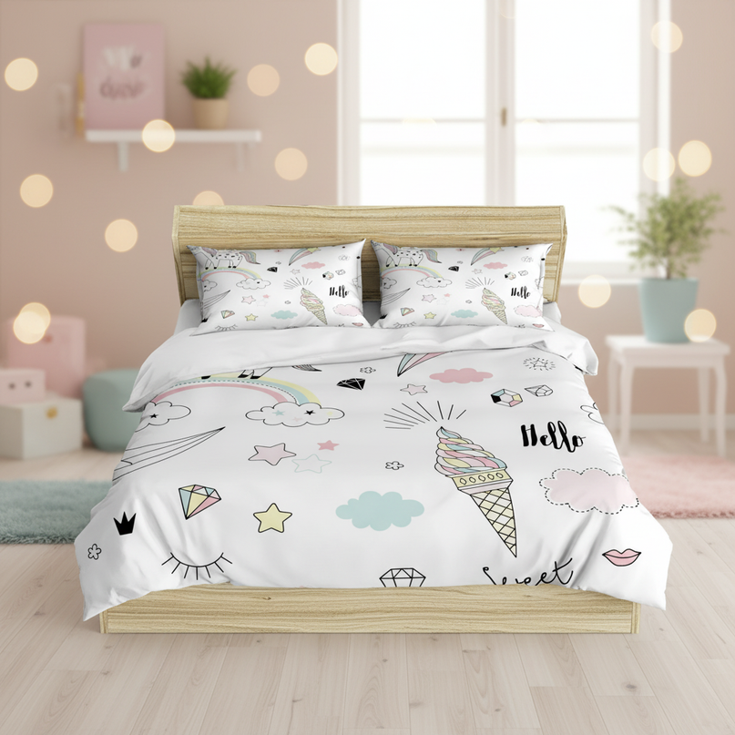 doodle unicorn bedding - lifestyle