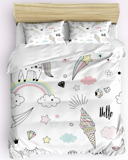 doodle unicorn bedding - white-bg