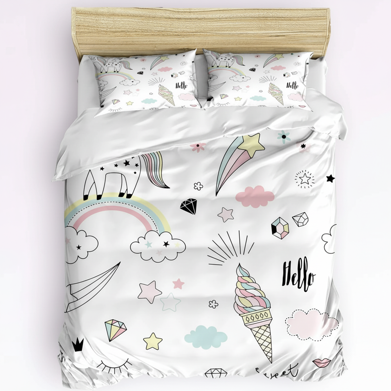 doodle unicorn bedding - white-bg