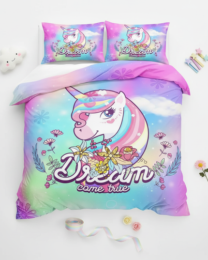 dream come true kawaii unicorn bedding - flat-lay
