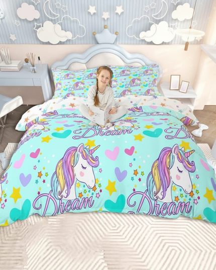 dream heart mint unicorn bedding - in-use