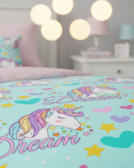 dream heart mint unicorn bedding - lifestyle