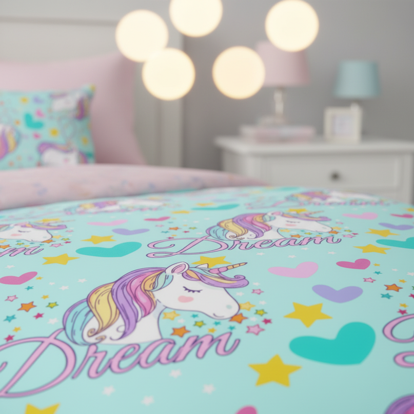 dream heart mint unicorn bedding - lifestyle