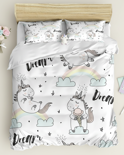 dream unicorn bedding - flat-lay