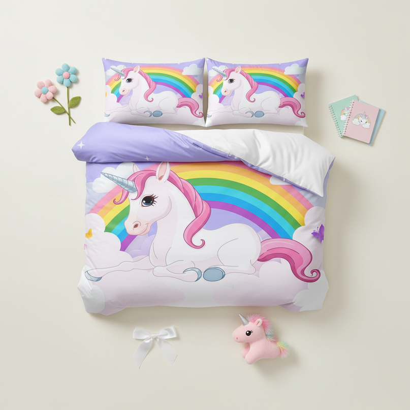 dreamy unicorn bedding - flat-lay