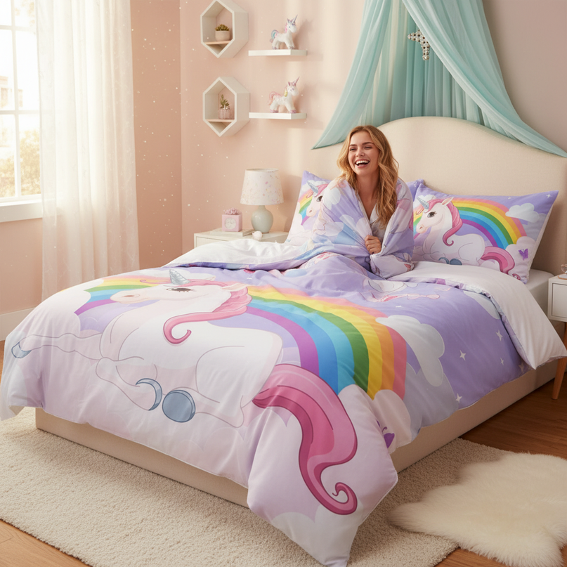 dreamy unicorn bedding - in-use