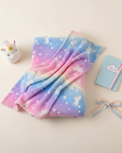 dreamy unicorn flannel blanket - flat-lay