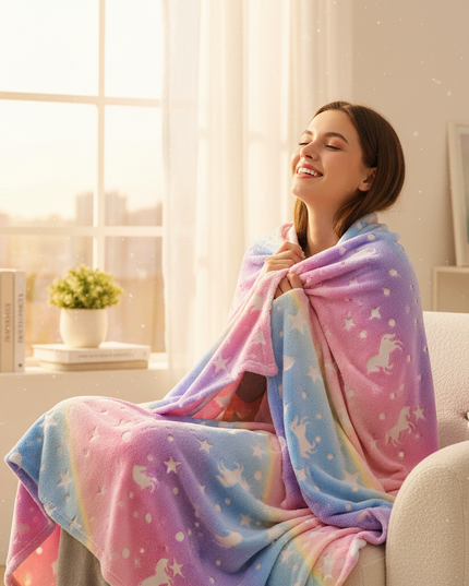 dreamy unicorn flannel blanket - in-use