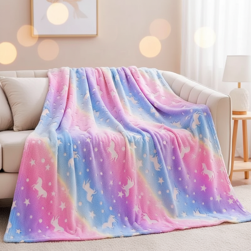 dreamy unicorn flannel blanket - lifestyle