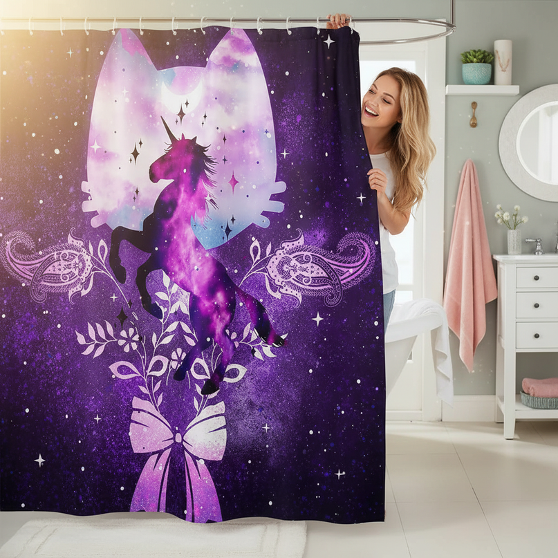 dreamy unicorn shower curtain - in-use