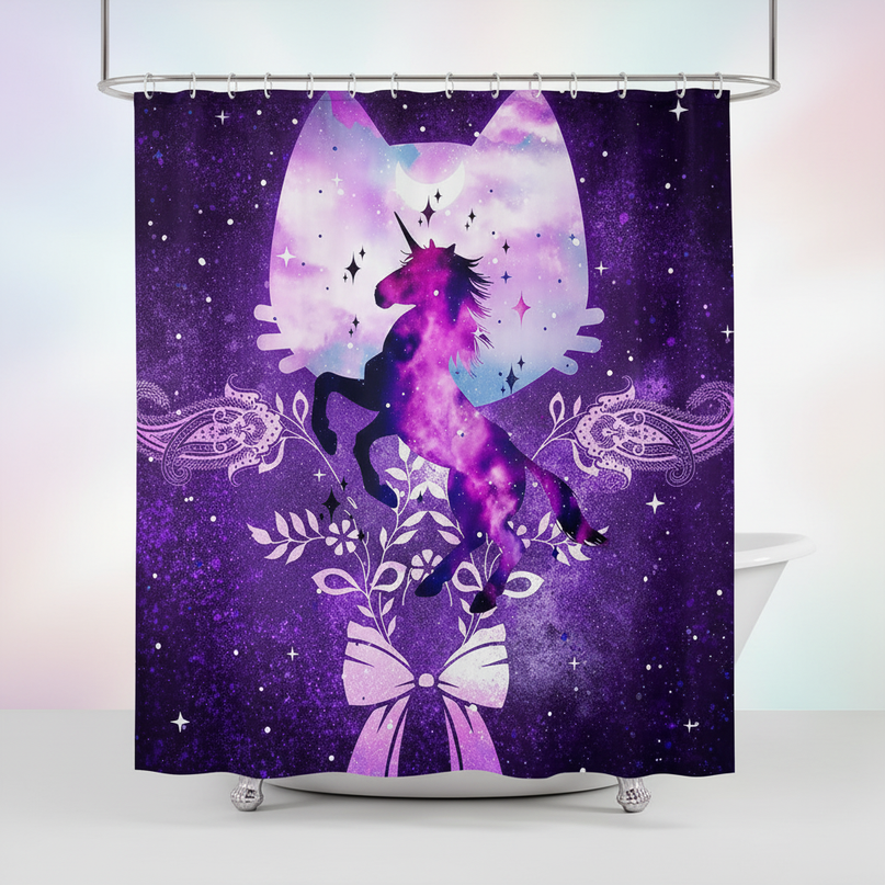 dreamy unicorn shower curtain - white-bg