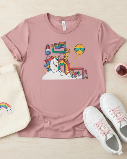 dusty pink unicorn shirt - flat-lay