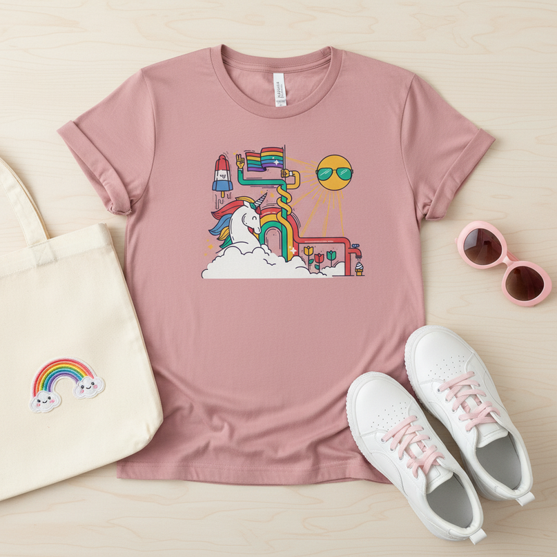 dusty pink unicorn shirt - flat-lay