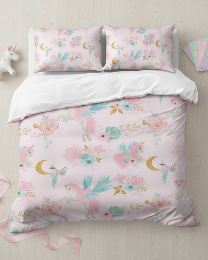 elegant unicorn bedding - flat-lay