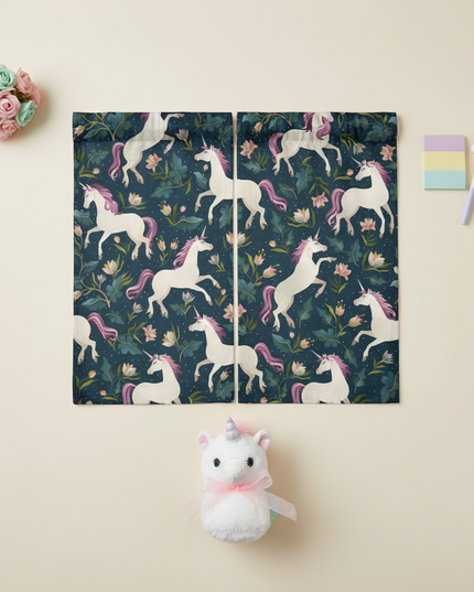 elegant unicorn curtains - flat-lay