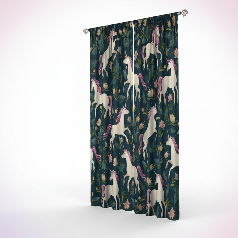 elegant unicorn curtains - white-bg