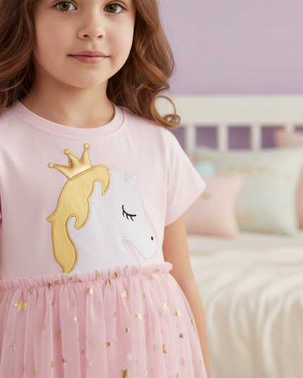 embroidered unicorn casual dress girls - detail