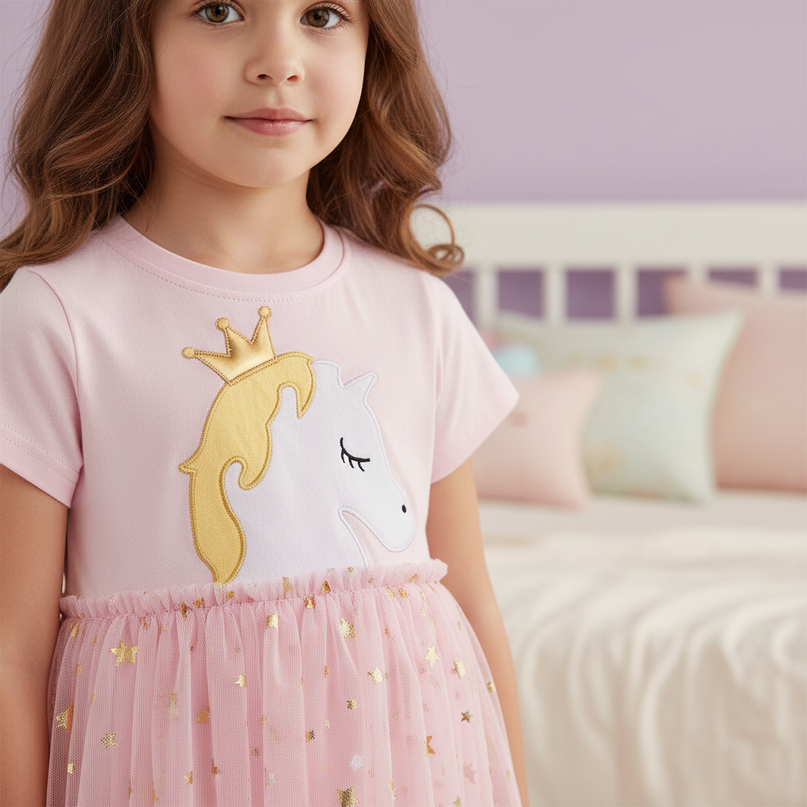 embroidered unicorn casual dress girls - detail