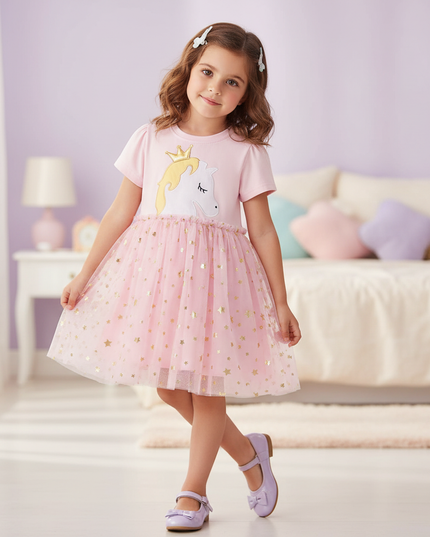 embroidered unicorn casual dress girls - front