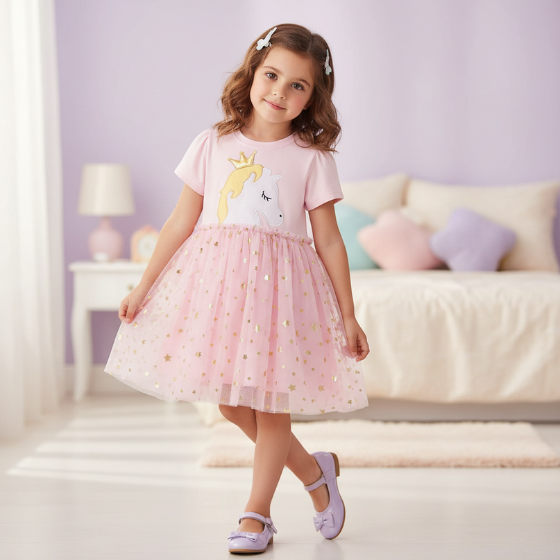 embroidered unicorn casual dress girls - front