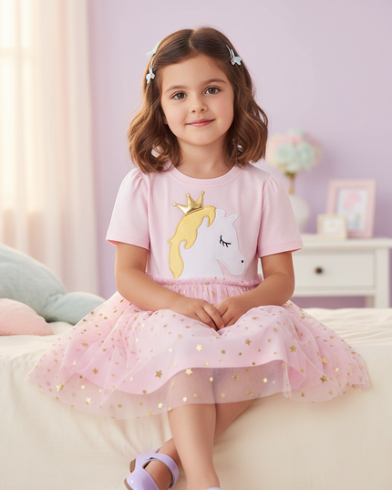embroidered unicorn casual dress girls - sitting