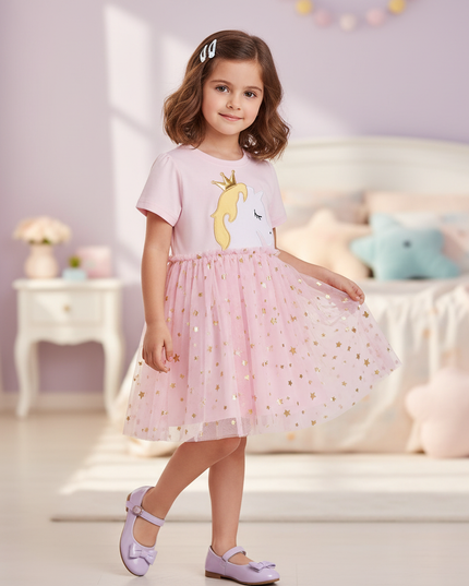 embroidered unicorn casual dress girls - three-quarter