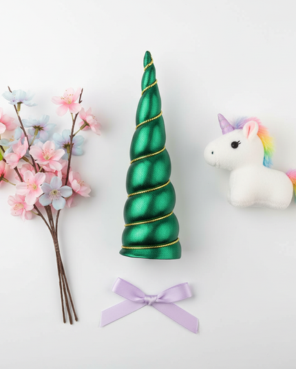 emerald unicorn horn - flat-lay