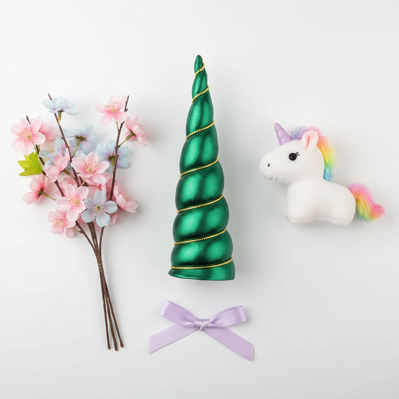 emerald unicorn horn - flat-lay