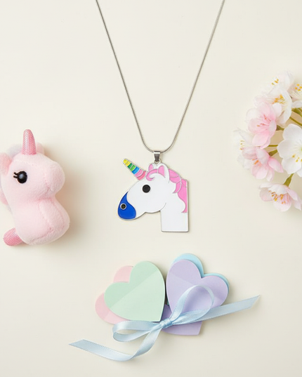 emoji unicorn necklace - flat-lay