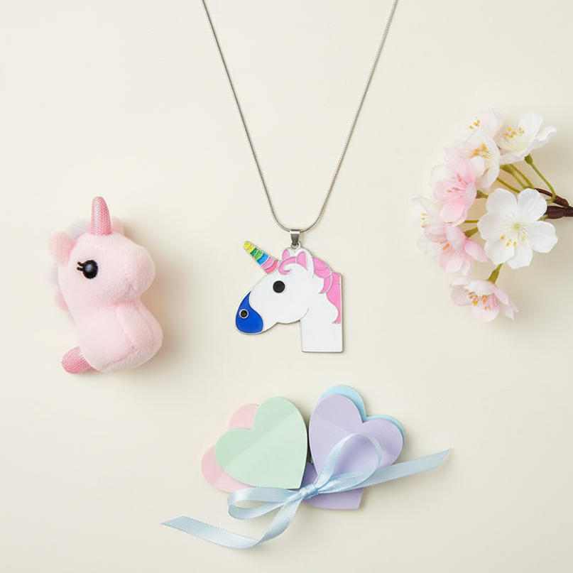 emoji unicorn necklace - flat-lay