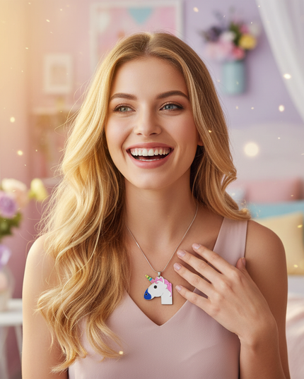 emoji unicorn necklace - in-use