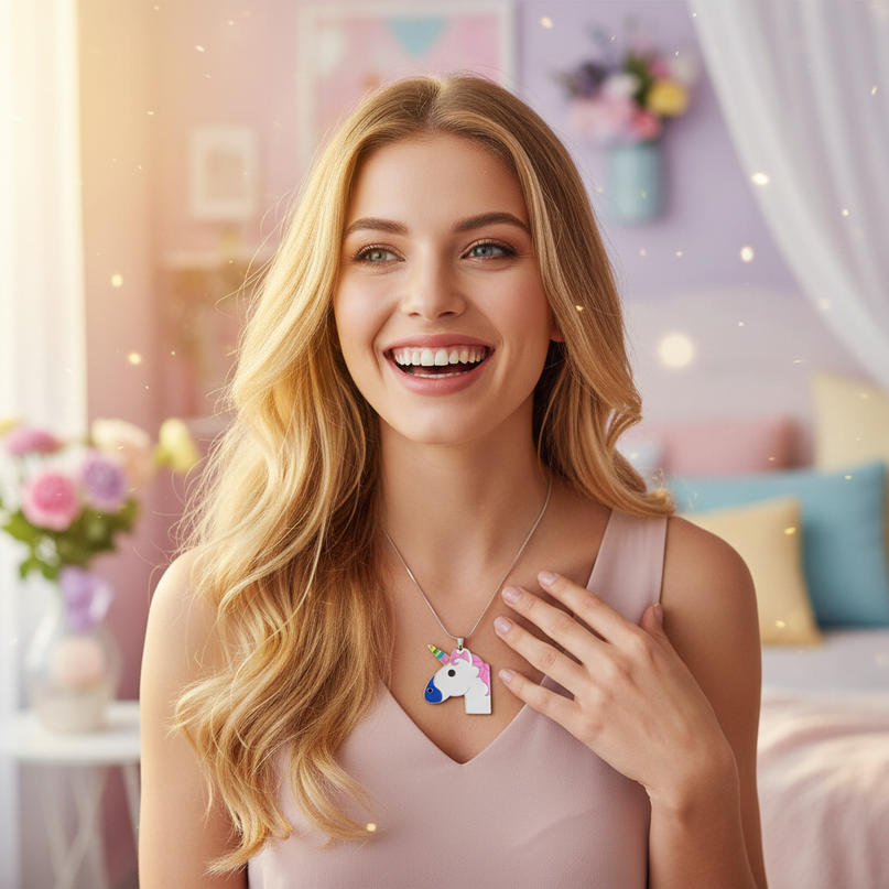 emoji unicorn necklace - in-use