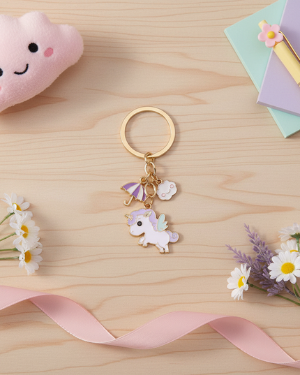 enamel unicorn keychain - flat-lay