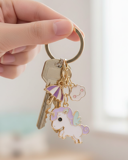 enamel unicorn keychain - in-use