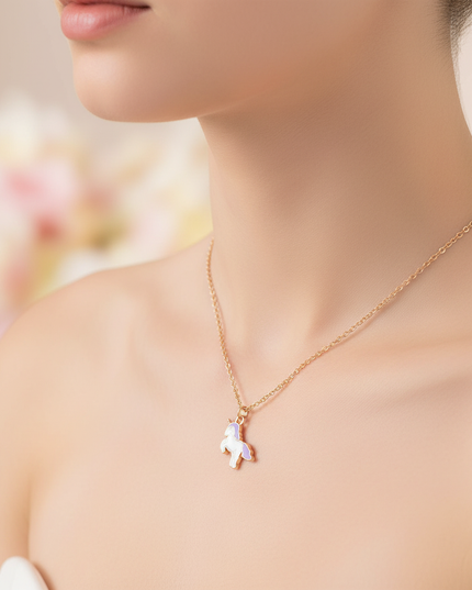 enamel unicorn necklace - in-use