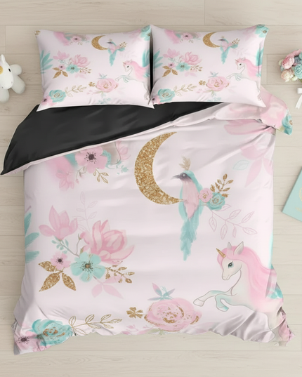 enchanted floral unicorn bedding - flat-lay