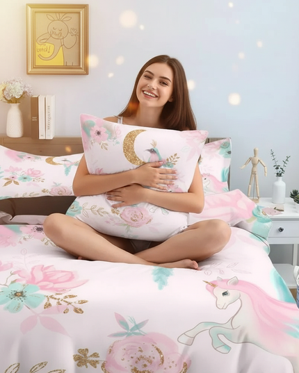 enchanted floral unicorn bedding - in-use