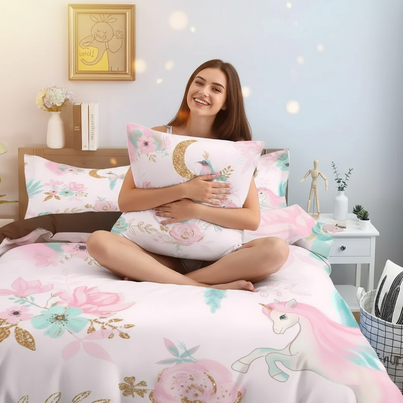 enchanted floral unicorn bedding - in-use