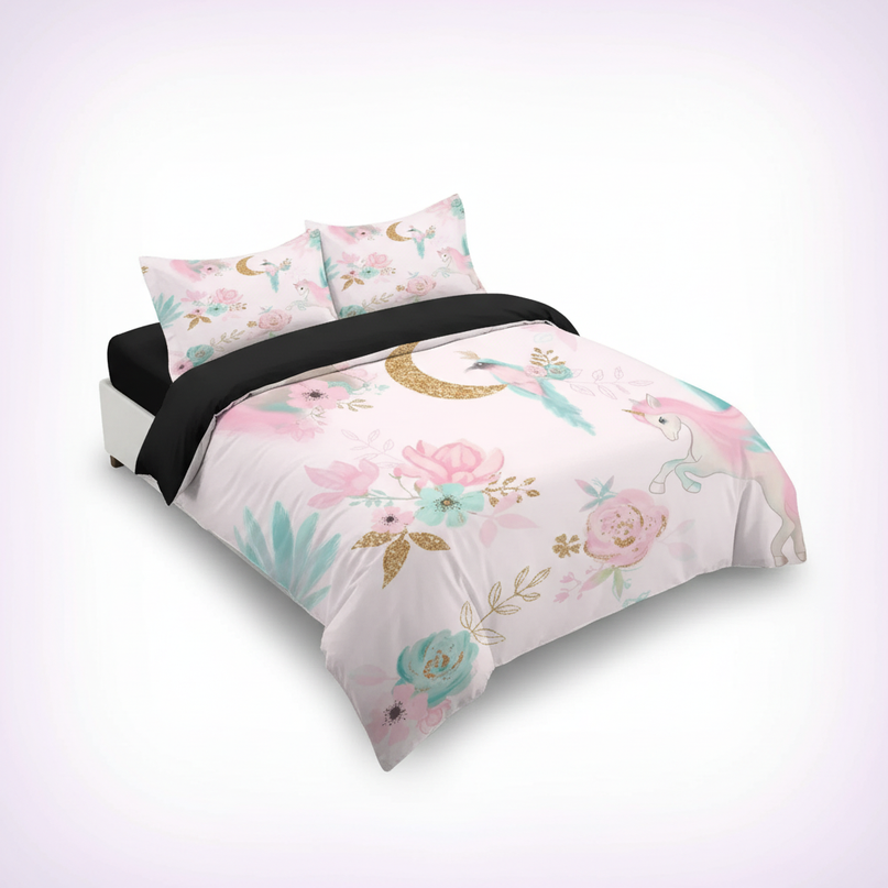 enchanted floral unicorn bedding - white-bg