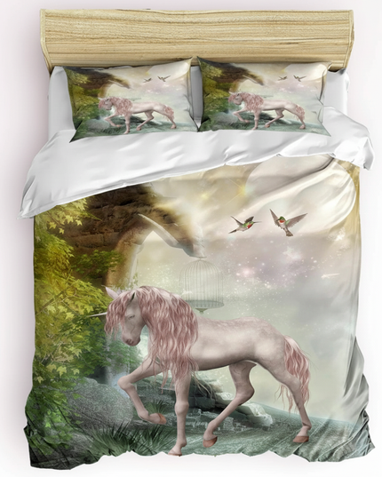 enchanted forest unicorn bedding - white-bg