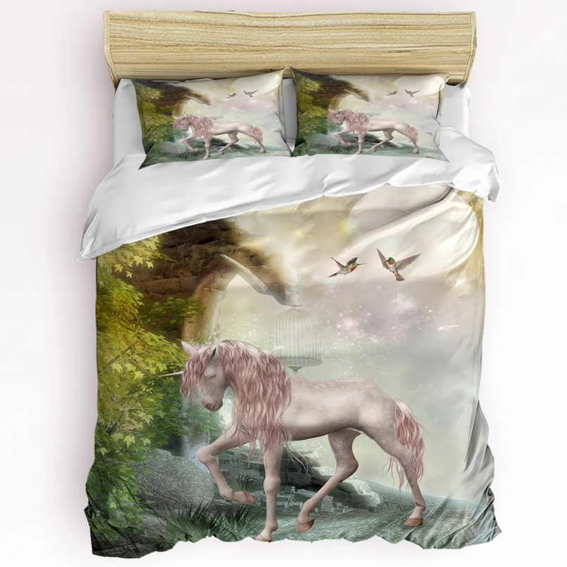 enchanted forest unicorn bedding - white-bg