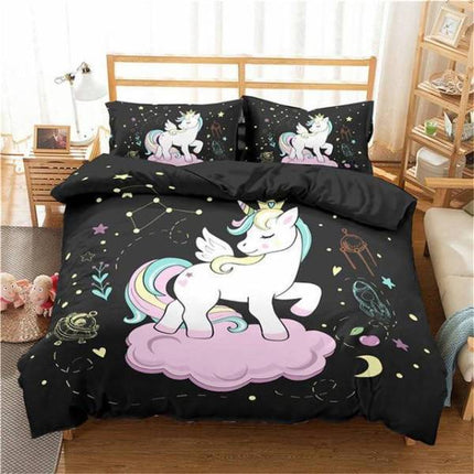 Black Kawaii Unicorn Bed Set
