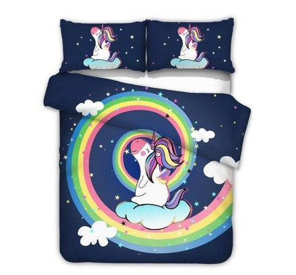 Navy Blue Unicorn Bed Set