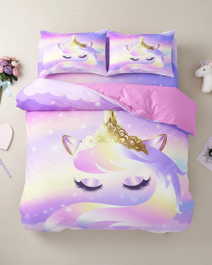 eyelash crown unicorn bedding - flat-lay